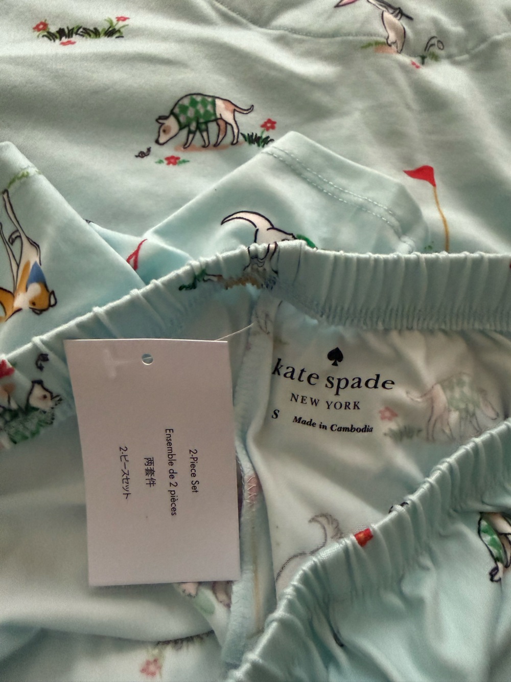 NWT Kate Spade Light Blue Dog & Golf Cart Print Pajamas - Picture 6 of 7